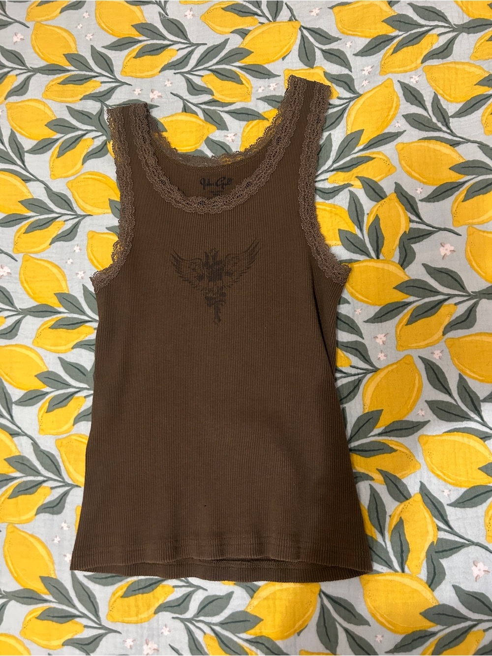 Brandy Melville John Galt military green Ribbed Lace-Trim Tank